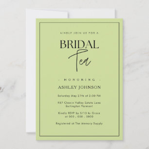 Romantic Minimalist Script Lime Green Bridal Tea Invitation