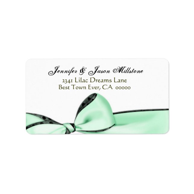 Romantic Mint Green Bow Wedding Label (Front)