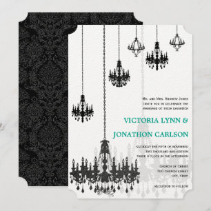 Romantic Mint Green Damask Chandeliers Wedding Invitation
