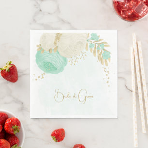 Romantic mint green & white flowers gold napkins