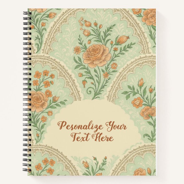 Romantic Mint Rose Vintage Victorian Personalized Notebook (Front)