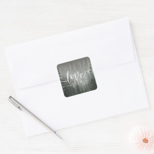 Romantic Misty Forest Themed Script Love Wedding Square Sticker