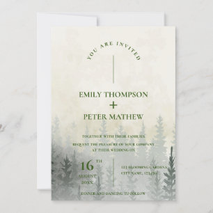 Romantic Misty Forest Watercolor Trees Wedding Invitation