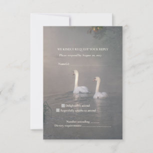 Romantic Misty Swan Wedding RSVP Card