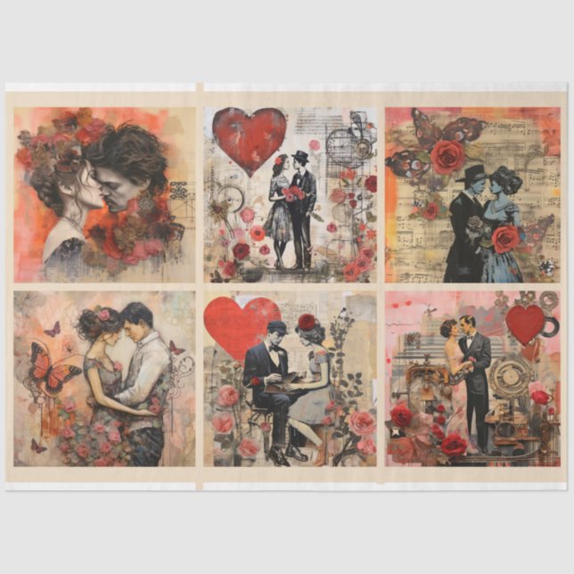 Romantic Mixed Media Background Couple Valentine 3 Tissue Paper (Front)