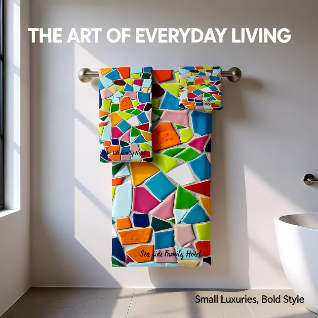 Romantic Modern Art Geometry mosaic monogram Bath Towel Set (Creator Uploaded)