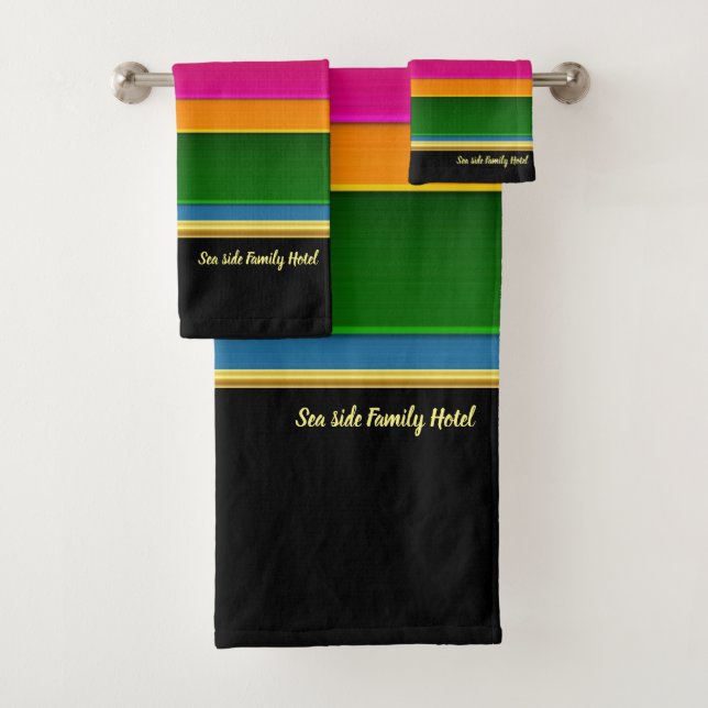 Romantic Modern Art Geometry rainbow stripes Bath Towel Set (Insitu)
