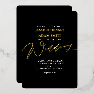 Romantic Modern Black and Gold Wedding Foil Invita