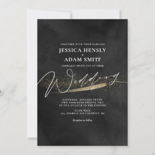 Romantic Modern Black and Gold Wedding Invitation