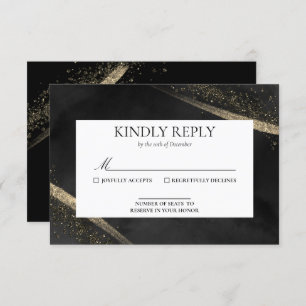 Romantic Modern Black and Gold Wedding RSVP Card