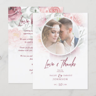 Romantic Modern Classic Floral Pink Shades Photo Thank You Card