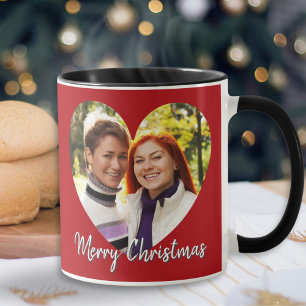 Romantic Modern Cute Heart Merry Christmas Photo Mug