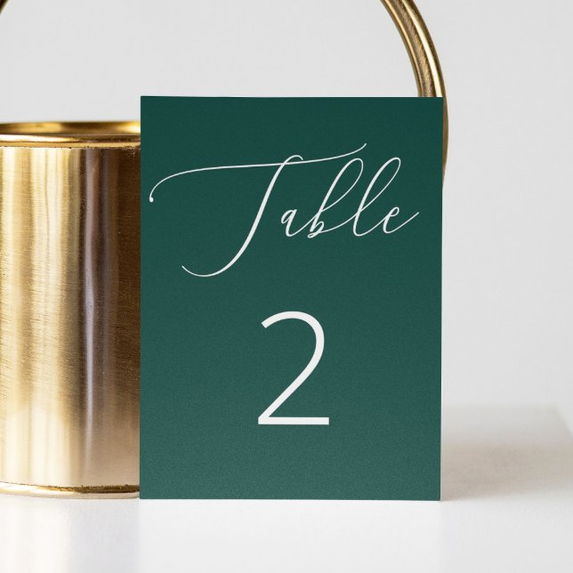 Romantic Modern Deep Emerald Green Script Wedding Table Number (Creator Uploaded)