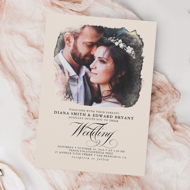 Romantic Modern Elegant Ecru 2 Photos Wedding Invitation (Creator Uploaded)