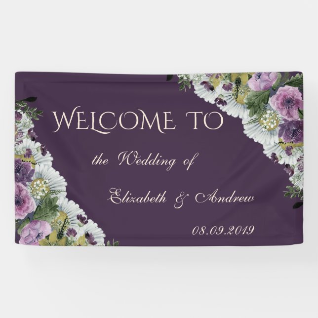 Romantic Modern Elegant Flowers  Wedding Banner (Horizontal)