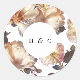 Romantic Modern Flower Floral Wedding Classic Round Sticker