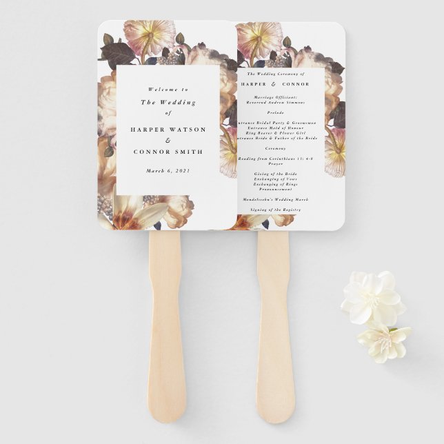 Romantic Modern Flower Floral Wedding Hand Fan (Front and Back)