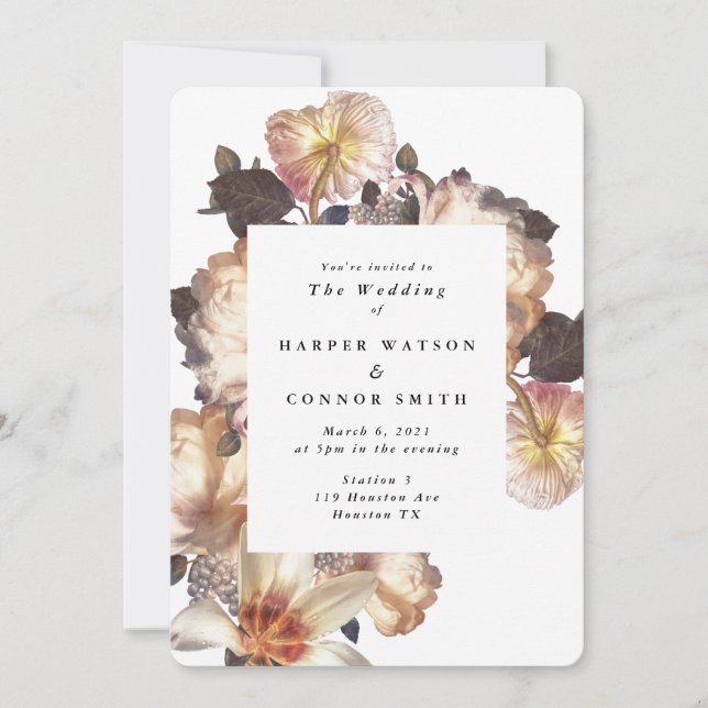 Romantic Modern Flower Floral Wedding Invitation (Front)