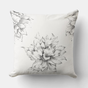 Romantic modern hand drawing floral black white cushion