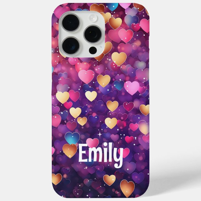 Romantic Modern Love Hearts Personalised Name Case-Mate iPhone Case (Back)