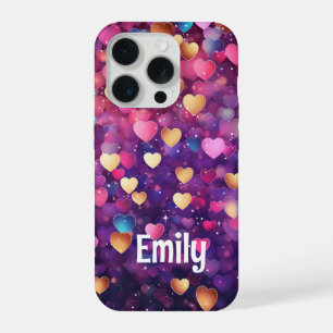 Romantic Modern Love Hearts Personalised Name iPhone 15 Pro Case