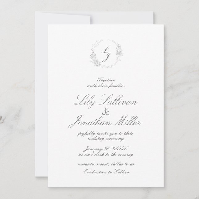 Romantic Modern Minimal Light and Airy Wedding Invitation (Front)