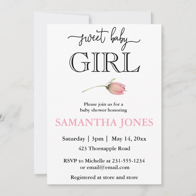 Romantic modern pink tulip baby girl baby shower  invitation (Front)