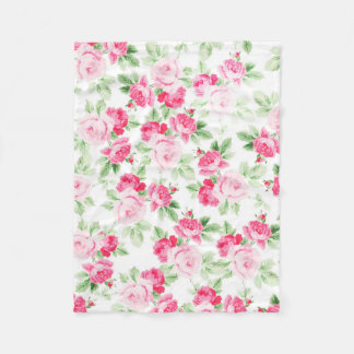 Romantic modern pink white trendy roses floral fleece blanket