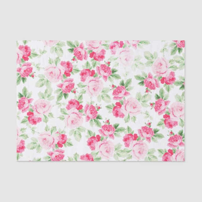 Romantic modern pink white trendy roses floral tissue paper (Front)