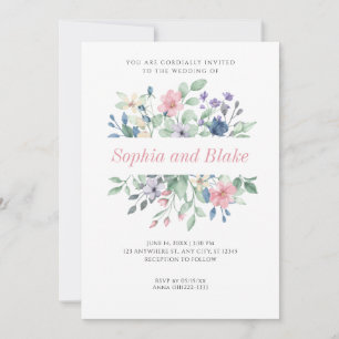 Romantic Modern Wildflowers Simple White Wedding  Invitation