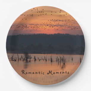Romantic moments Birds at sunrise photo with text Paper Plate