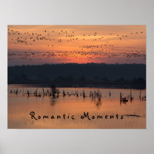 Romantic moments Birds at sunrise photo with text Poster