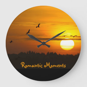 Romantic moments Cranes at sunrise photo with text Large Clock