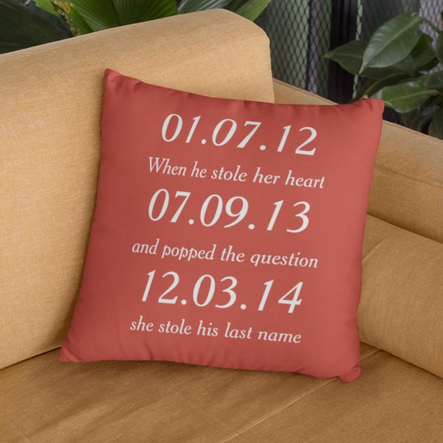 Romantic Moments Personalised Dates Custom Wedding Cushion (Creator Uploaded)