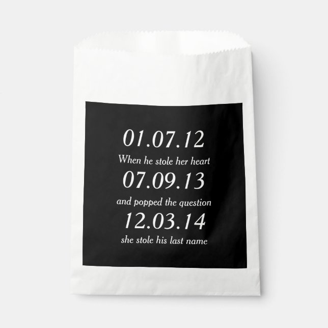 Romantic Moments Personalised Dates Custom Wedding Favour Bags (Front)