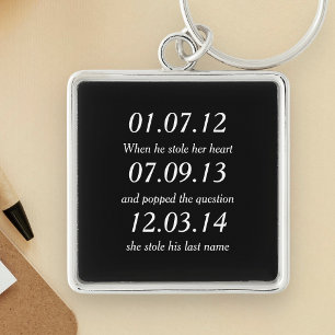 Romantic Moments Personalised Dates Custom Wedding Key Ring
