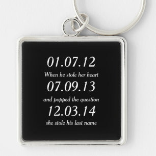 Romantic Moments Personalised Dates Custom Wedding Key Ring