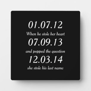 Romantic Moments Personalised Dates Custom Wedding Plaque