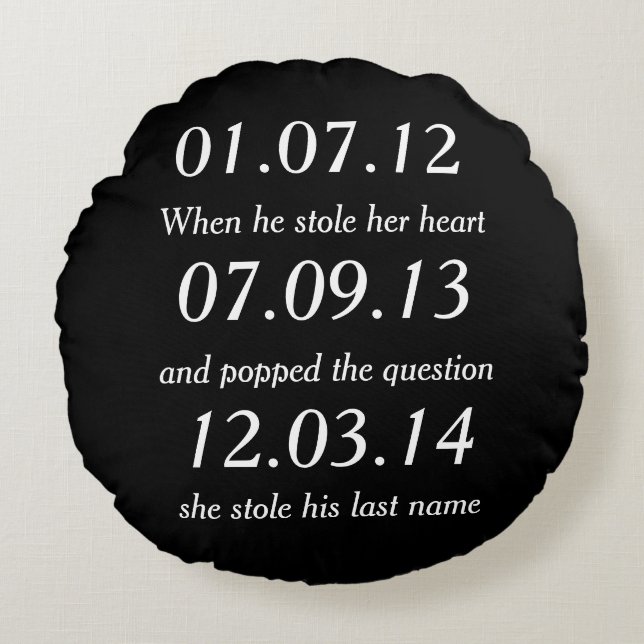 Romantic Moments Personalised Dates Custom Wedding Round Cushion (Front)