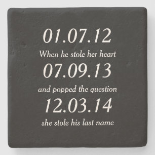 Romantic Moments Personalised Dates Custom Wedding Stone Coaster