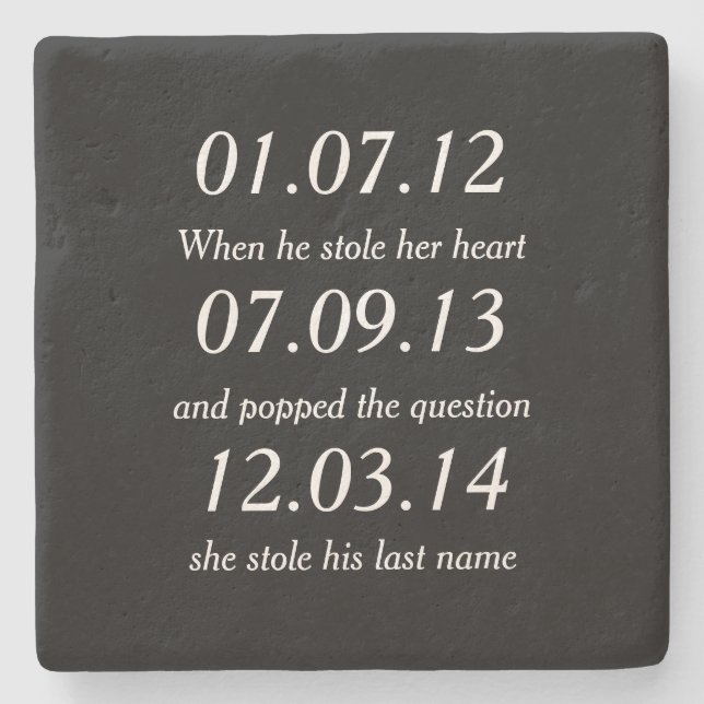 Romantic Moments Personalised Dates Custom Wedding Stone Coaster (Front)