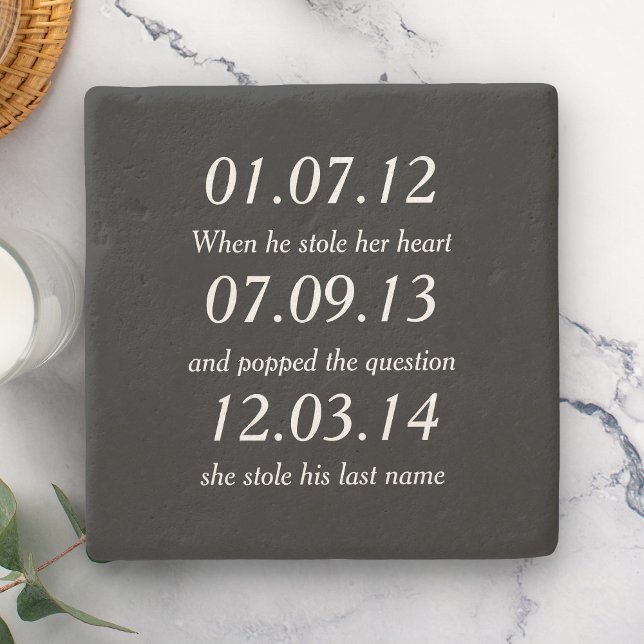 Romantic Moments Personalised Dates Custom Wedding Stone Coaster (Creator Uploaded)