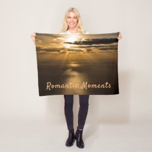 Romantic moments sunset ocean photo with text fleece blanket