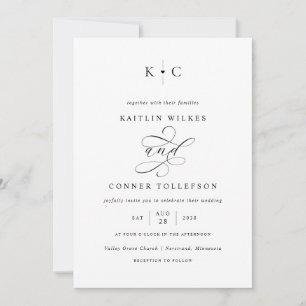 Romantic Monogram Calligraphy Wedding Invitation