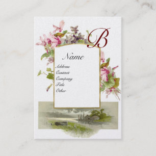 ROMANTIC MONOGRAM,Cyclamens pink green white pearl Business Card