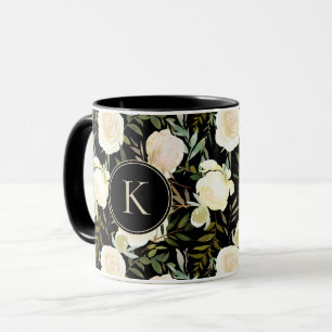 Romantic Monogram Floral Vanilla Green Watercolor Mug