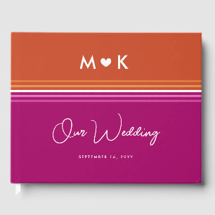 Romantic Monogram Lesbian Flag Stripes Wedding Guest Book
