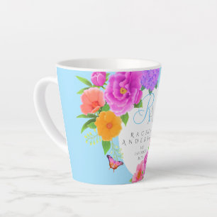 Romantic Monogram Peonies Garden Blue Latte Mug