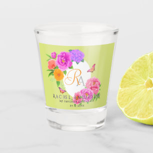 Romantic Monogram Peonies Garden Gold Yellow Shot Glass