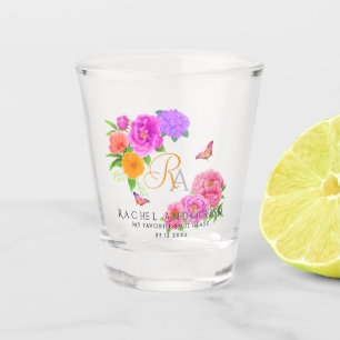 Romantic Monogram Peonies Garden Shot Glass